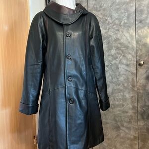 Elegant Black Faux Leather Women's Coat